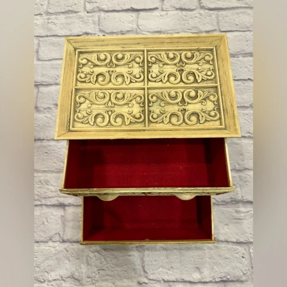 David Lerner Vintage Jewelry or Sewing Storage Box Ivory Two Drawer 1970s
